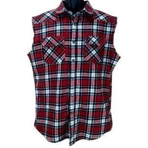 Nutexrol Womens Red Plaid Sleeveless Boyfriend Shirt Small - Frayed Edges